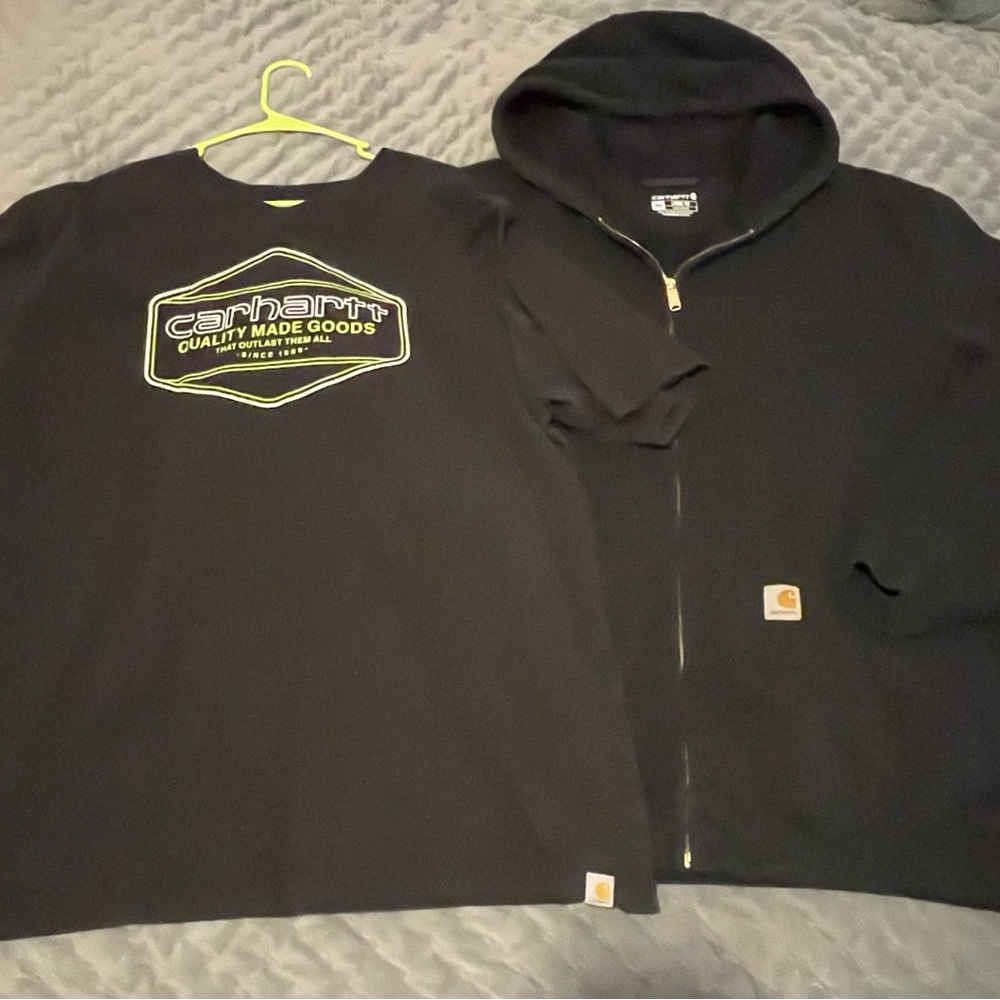 Carhartt Mens Zip Up Midweight Loose Fit sweatshirt & T shirt bundle blue collar